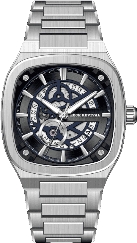 Rock Revival Wolf RRA.6525.BL Automatic Watch - Black Dial Square Case Front View
