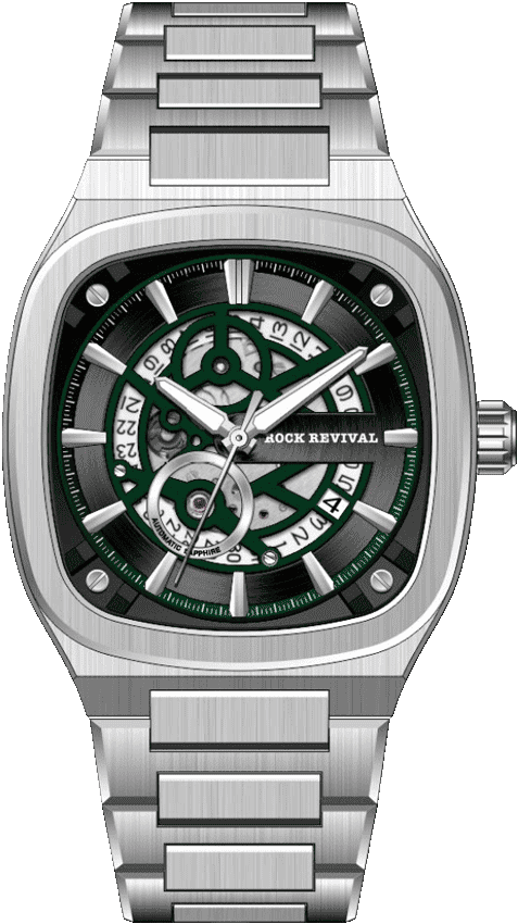 Rock Revival Wolf RRA.6525.G Automatic Watch - Black Dial Square Case Front View