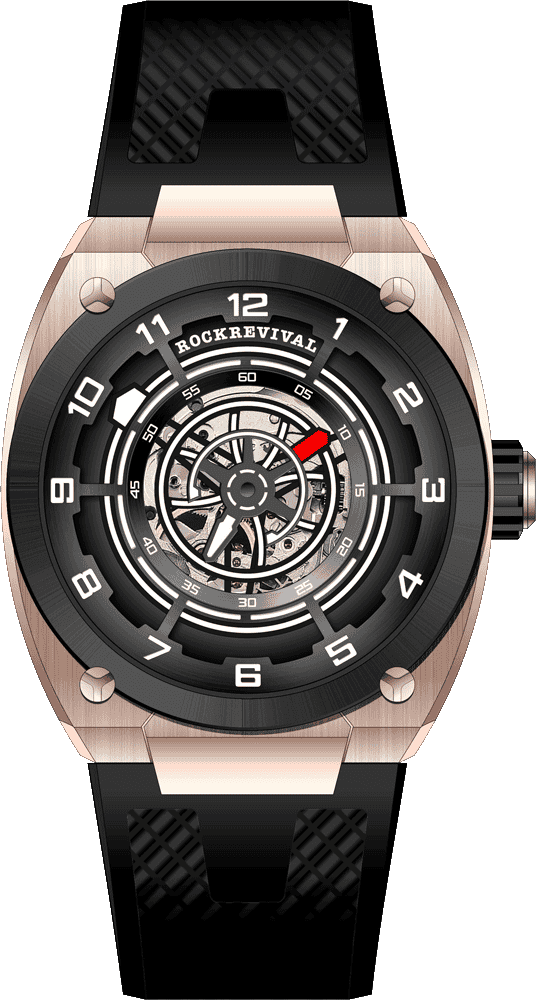 Rock Revival Hawk RRA.9031.RG.B Automatic Watch - Black Dial Round Case Front View