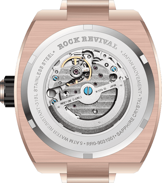 Rock Revival Hawk RRA.9031.RG.B - Sapphire Crystal and Black Dial Detail