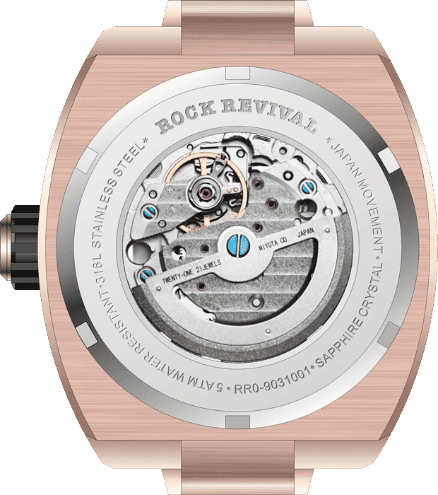 Rock Revival Hawk RRA.9031.RG.W - Sapphire Crystal and Black Dial Detail