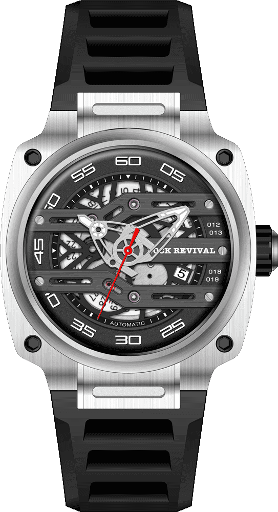 Rock Revival Macaw RRA.9037.B Automatic Watch - Black Dial Square Case Front View