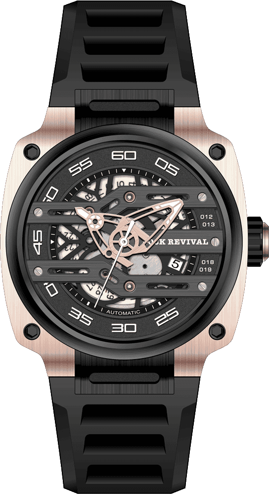 Rock Revival Macaw RRA.9037.RG.B Automatic Watch - Black Dial Square Case Front View