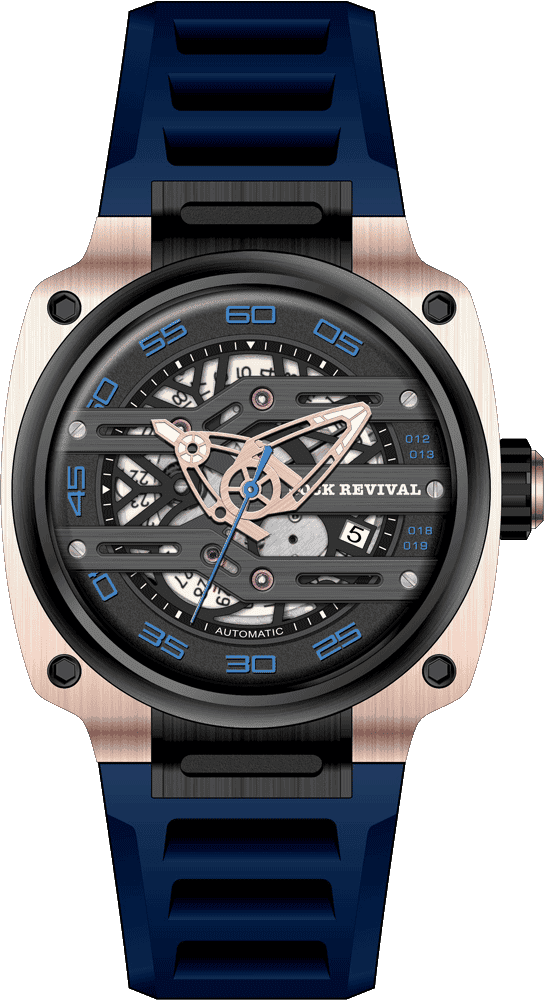 Rock Revival Macaw RRA.9037.RG.BL Automatic Watch - Black Dial Square Case Front View