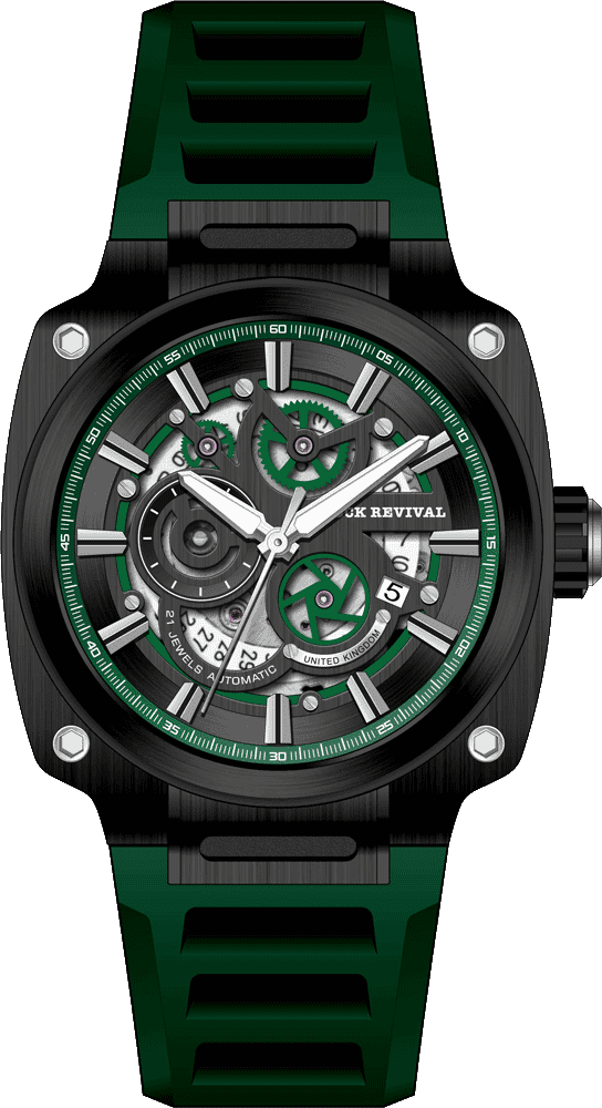 Rock Revival Macaw RRA.9038.B.G Quartz Watch - Green and Black Dial Square Case Front View