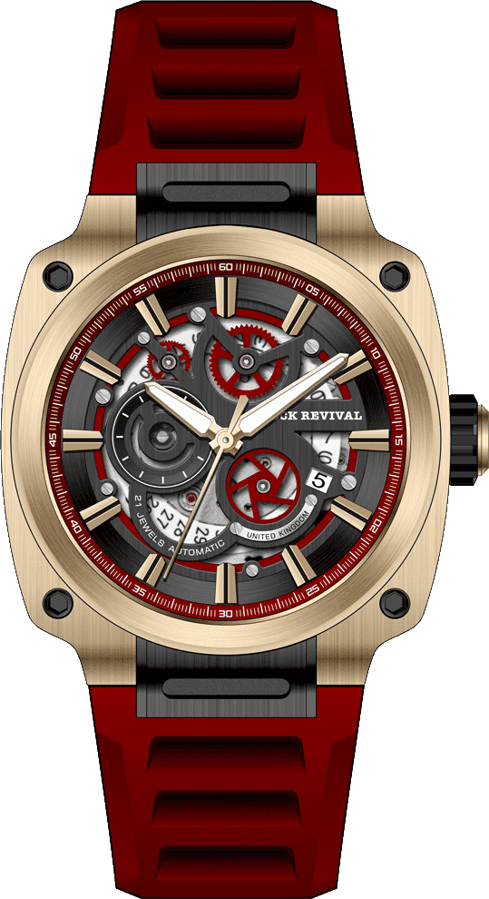 Rock Revival Macaw RRA.9038.YG.R Quartz Watch - Red and Black Dial Square Case Front View