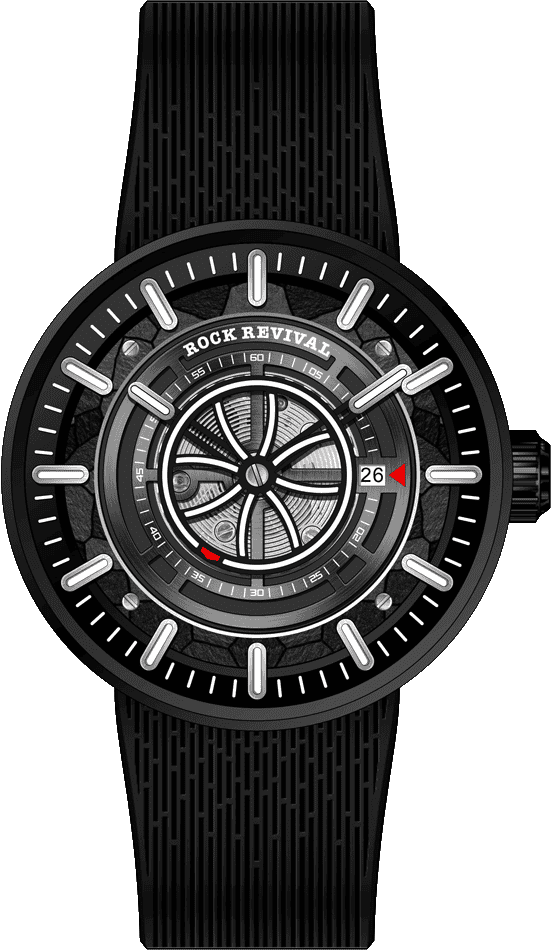 Rock Revival Hawk RRA.9041.B.B Automatic Watch - Black Dial Round Case Front View