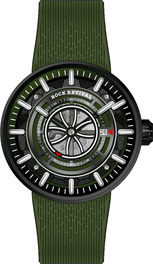 Rock Revival Hawk RRA.9041.B.G Automatic Watch - Black and Green Dial Round Case Front View