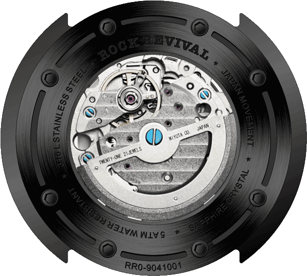 Rock Revival Hawk RRA.9041.B.G - Sapphire Crystal and Black and Green Dial Detail