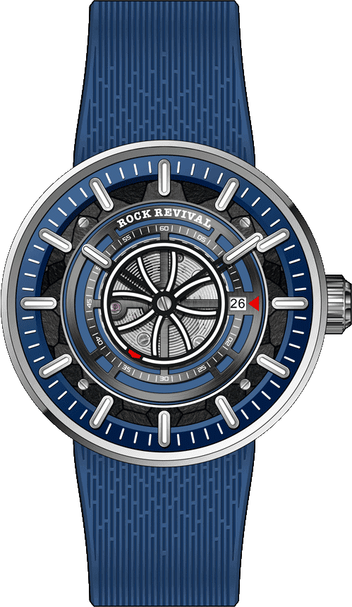 Rock Revival Hawk RRA.9041.BL Automatic Watch - Black and Blue Dial Round Case Front View