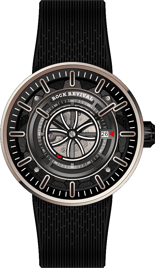 Rock Revival Hawk RRA.9041.RG.B Automatic Watch - Black Dial Round Case Front View