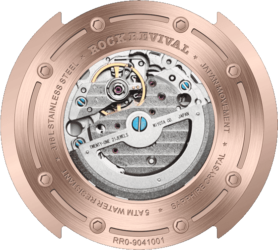 Rock Revival Hawk RRA.9041.RG.B - Sapphire Crystal and Black Dial Detail