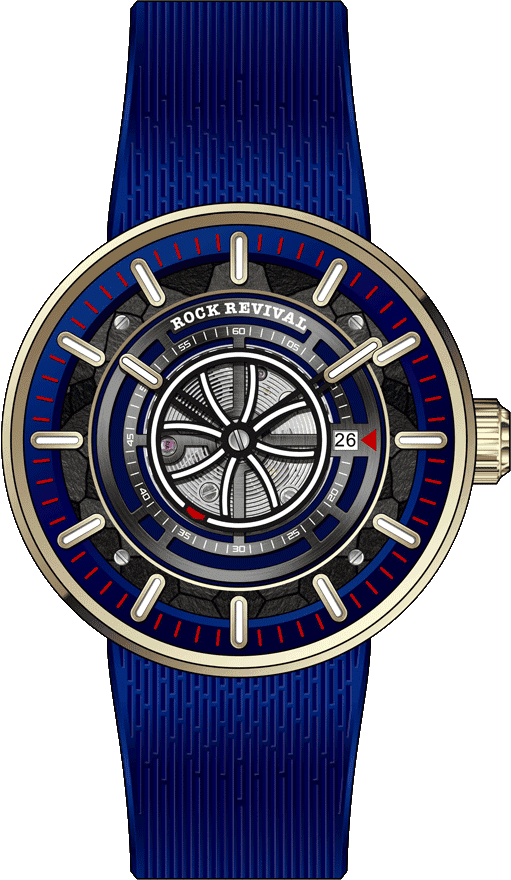 Rock Revival Hawk RRA.9041.YG.BL Automatic Watch - Black and Blue Dial Round Case Front View