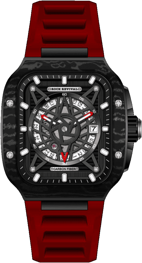 Rock Revival Wolf RRA.9056.B.R Automatic Watch - Black Dial Square Case Front View