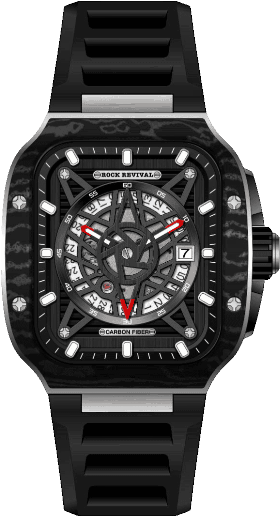 Rock Revival Wolf RRA.9056.B Automatic Watch - Black Dial Square Case Front View