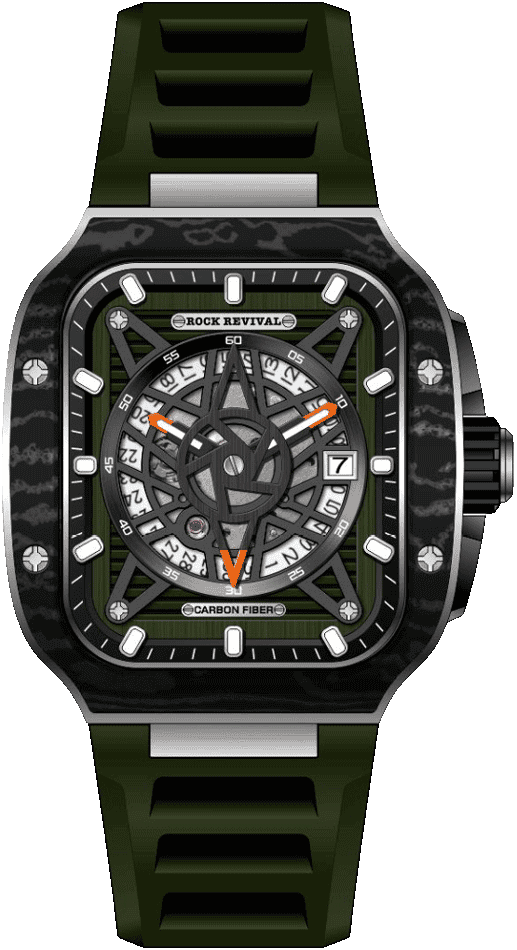 Rock Revival Wolf RRA.9056.G Automatic Watch - Green Dial Square Case Front View