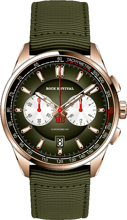 Rock Revival Kite RRQ-8373-4 Quartz Watch - Olive Green and White Dial Round Case Front View