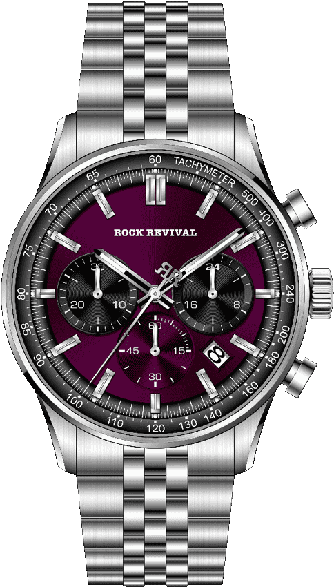 Rock Revival Oxford RRQ-8388-1 Quartz Watch - Magenta and Black Dial Round Case Front View