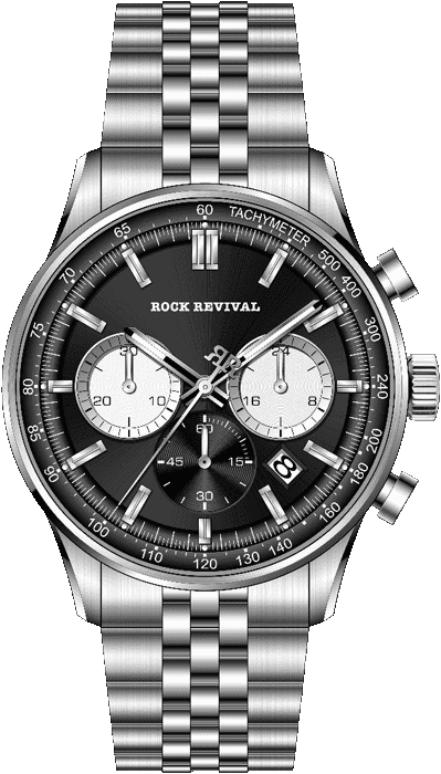 Rock Revival Oxford RRQ-8388-2 Quartz Watch - Black and White Dial Round Case Front View