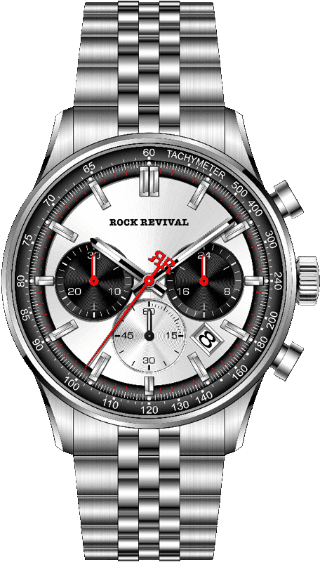 Rock Revival Oxford RRQ-8388-3 Quartz Watch - White and Black Dial Round Case Front View