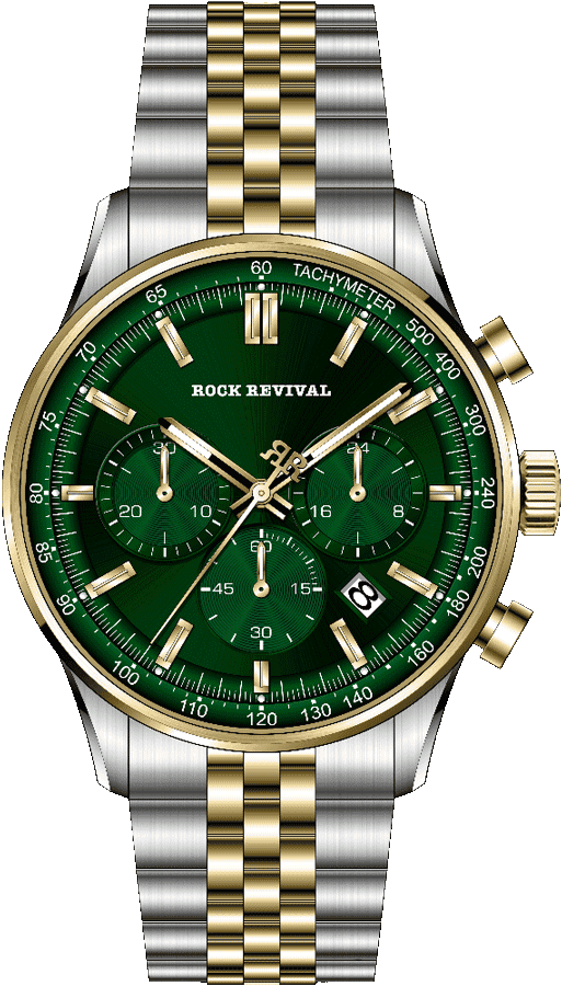 Rock Revival Oxford RRQ-8388-5 Quartz Watch - Green Dial Round Case Front View