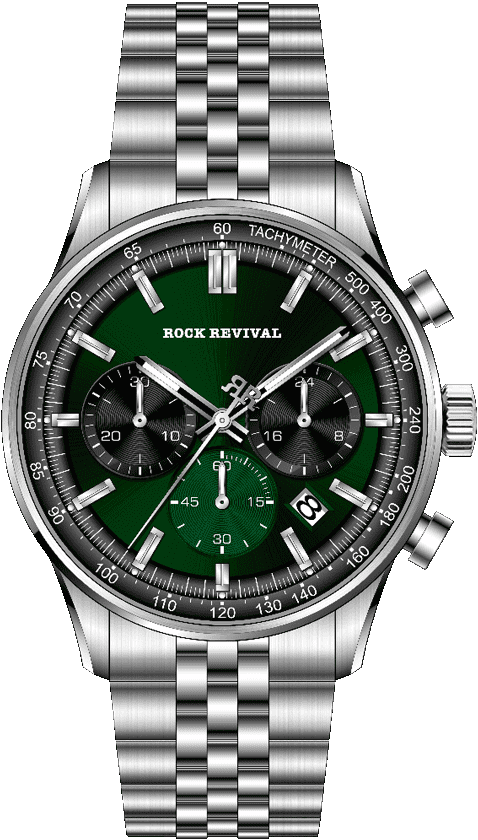 Rock Revival Oxford RRQ-8388-6 Quartz Watch - Green and Black Dial Round Case Front View