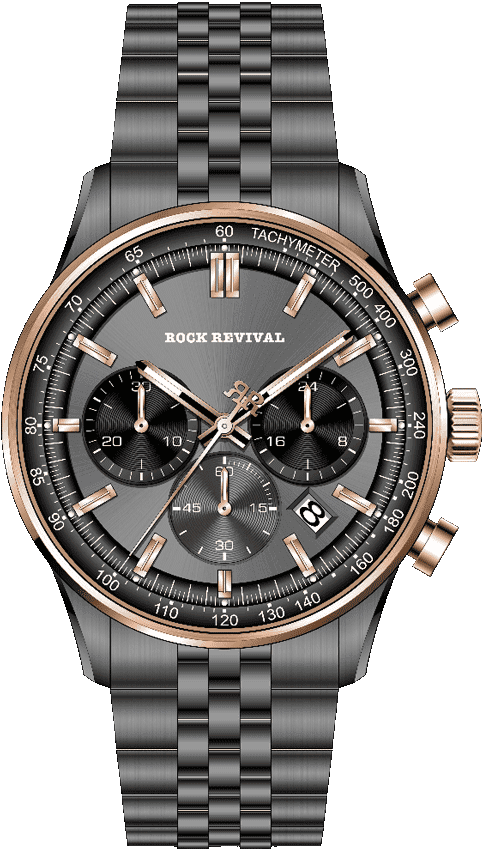 Rock Revival Oxford RRQ-8388-7 Quartz Watch - Grey and Black Dial Round Case Front View