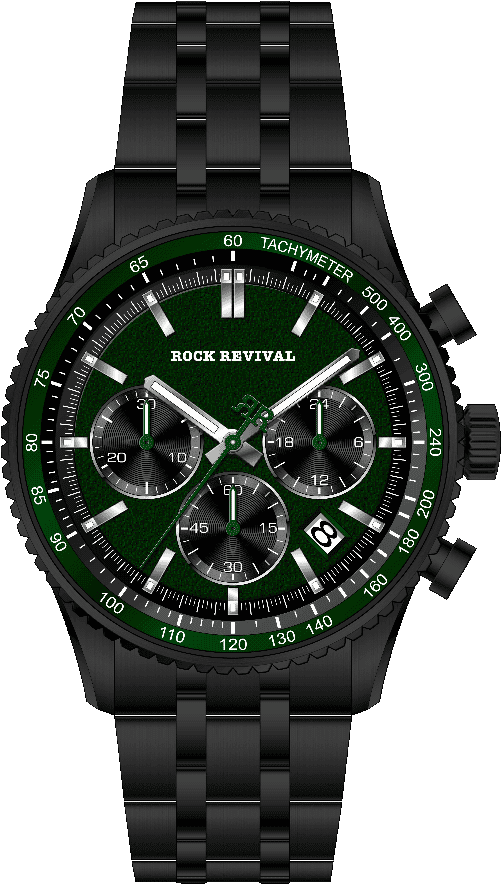 Rock Revival Kite RRQ-8407-2 Quartz Watch - Green and Black Dial Round Case Front View