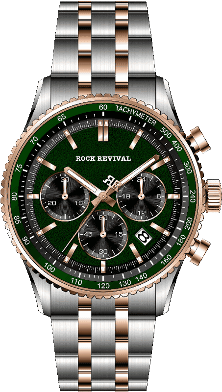 Rock Revival Kite RRQ-8407-4 Quartz Watch - Green and Black Dial Round Case Front View