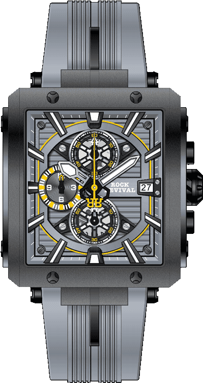 Rock Revival Macaw RRQ-9047-1 Quartz Watch - Black and Yellow Dial Square Case Front View