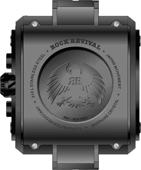 Rock Revival Macaw RRQ-9047-2 - Sapphire Crystal and Black and Orange Dial Detail