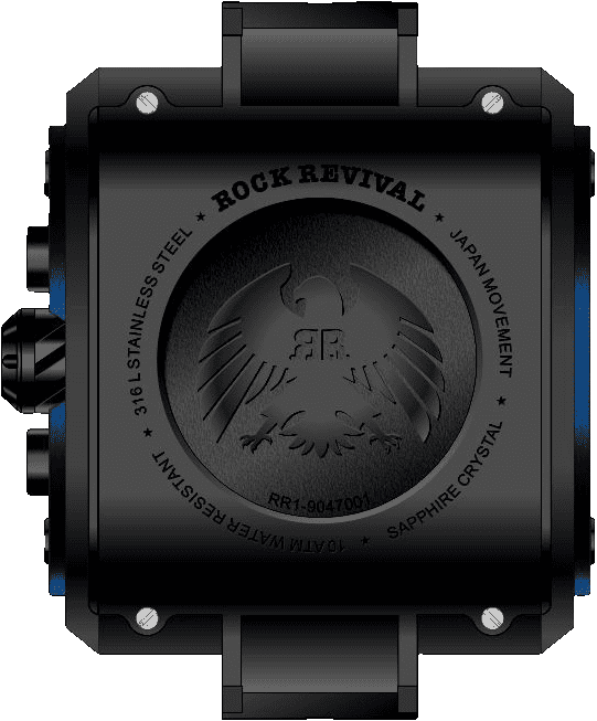 Rock Revival Macaw RRQ-9047-6 - Sapphire Crystal and Black and Blue Dial Detail