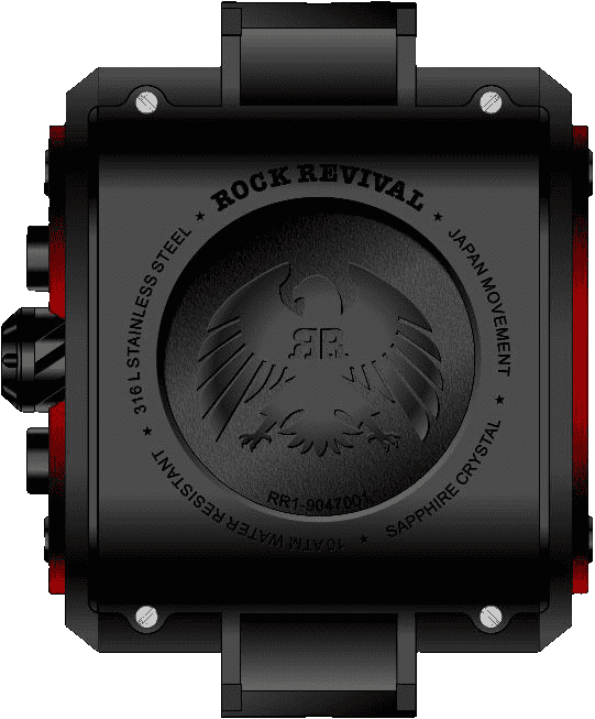 Rock Revival Macaw RRQ-9047-8 - Sapphire Crystal and Black and Red Dial Detail