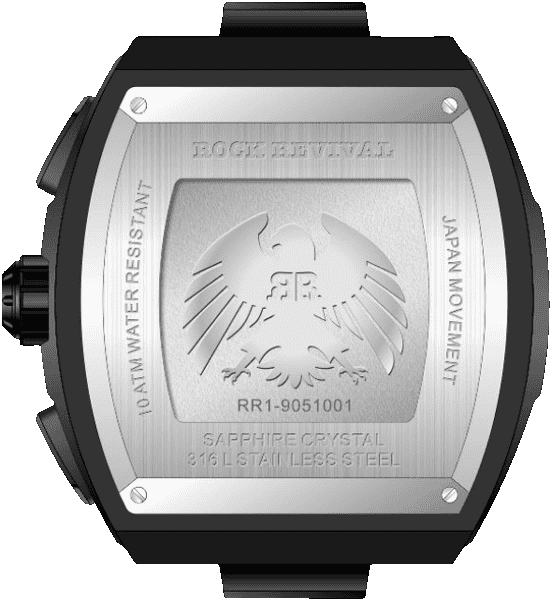 Rock Revival Wolf RRQ-9051-1 - Sapphire Crystal and Black and Green Dial Detail