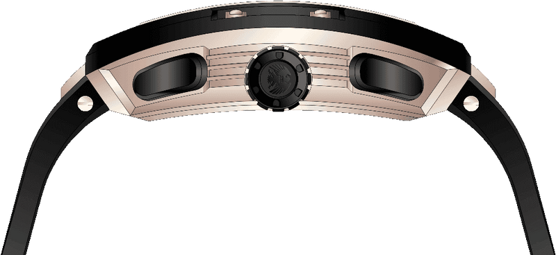 Rock Revival Wolf RRQ-9051-3 - Black and Rose Gold Tonneau Case Side Angle