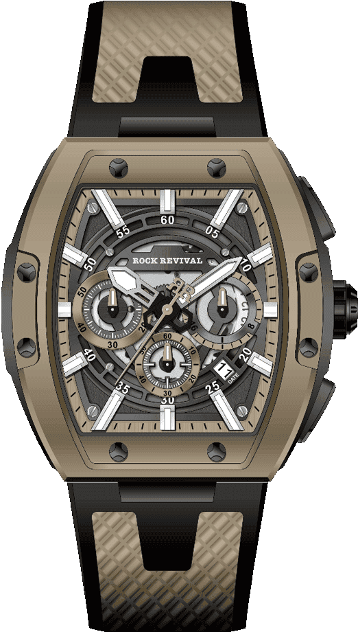 Rock Revival Wolf RRQ-9051-7 Quartz Watch - Sand Beige Dial Tonneau Case Front View