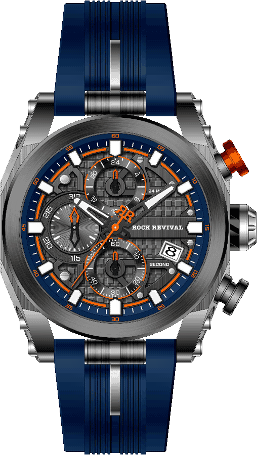 Rock Revival Kite RRQ-9052-2 Quartz Watch - Grey and Orange Dial Round Case Front View