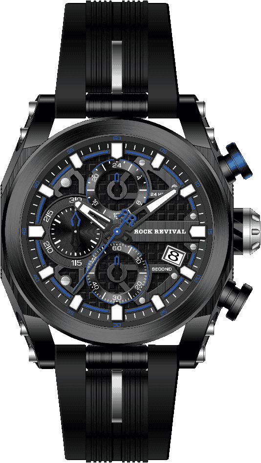 Rock Revival Kite RRQ-9052-5 Quartz Watch - Black and Blue Dial Round Case Front View