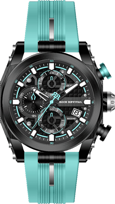 Rock Revival Kite RRQ-9052-6 Quartz Watch - Black and Turquoise Dial Round Case Front View
