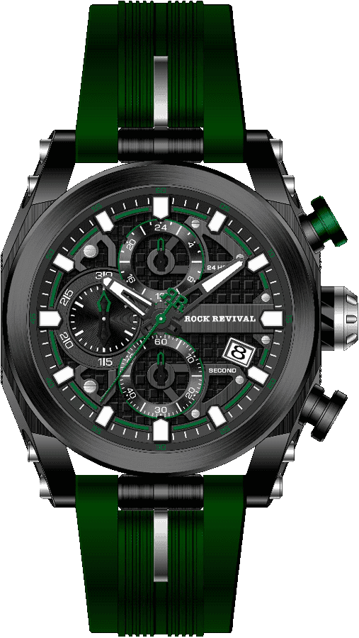 Rock Revival Kite RRQ-9052-7 Quartz Watch - Black and Green Dial Round Case Front View