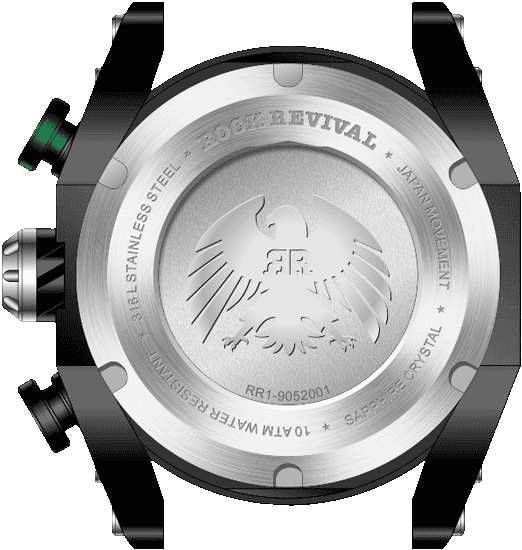 Rock Revival Kite RRQ-9052-7 - Sapphire Crystal and Black and Green Dial Detail