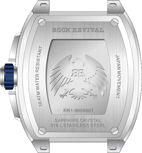 Rock Revival Wolf RRQ-9059-3 - Sapphire Crystal and Blue and Black Dial Detail