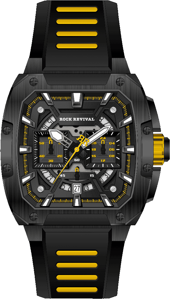 Rock Revival Wolf RRQ-9059-4 Quartz Watch - Black and Yellow Dial Square Case Front View