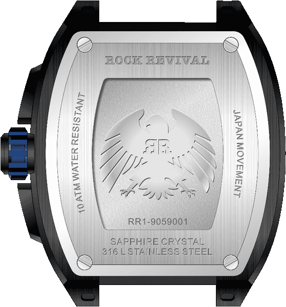 Rock Revival Wolf RRQ-9059-5 - Sapphire Crystal and Black and Yellow Dial Detail