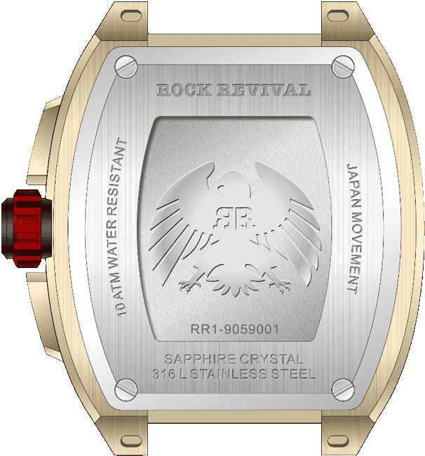 Rock Revival Wolf RRQ-9059-6 - Sapphire Crystal and Black and Red Dial Detail