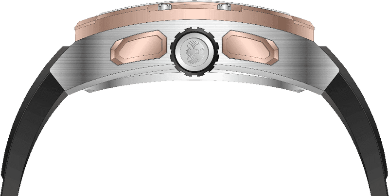 Rock Revival Wolf RRQ-9059-7 - Steel and Rose Gold Square Case Side Angle