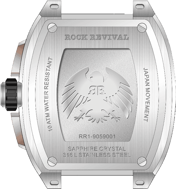 Rock Revival Wolf RRQ-9059-7 - Sapphire Crystal and Black Dial Detail