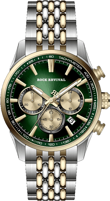 Rock Revival Kite RRQ-9062-3 Quartz Watch - Green and Gold Dial Round Case Front View