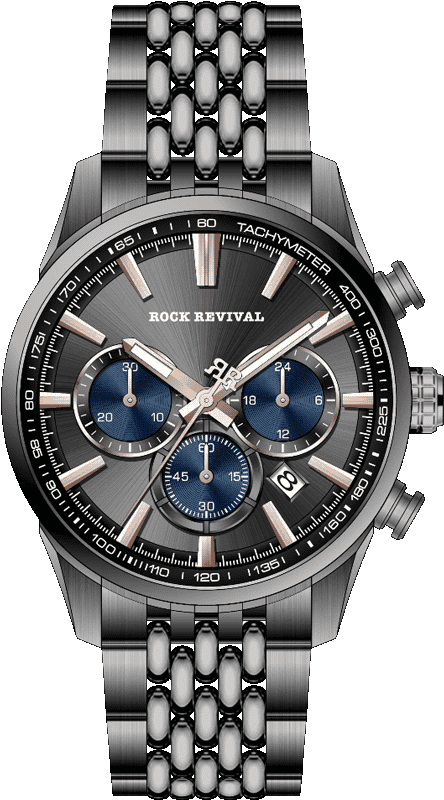 Rock Revival Kite RRQ-9062-4 Quartz Watch - Dark Grey and Blue Dial Round Case Front View