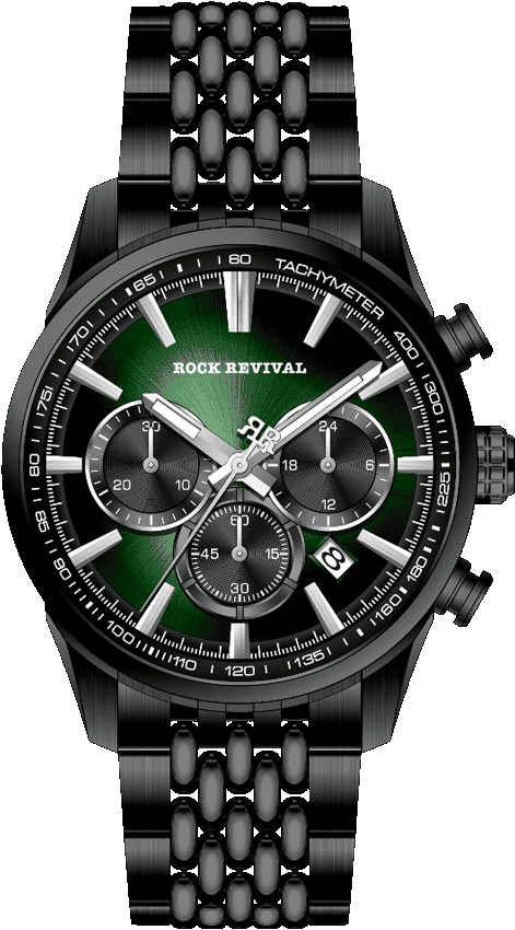 Rock Revival Kite RRQ-9062-7 Quartz Watch - Green and Black Dial Round Case Front View